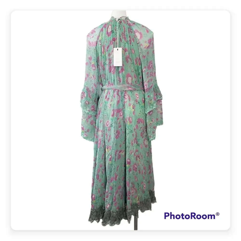 NWT Hemant & Nandita Hera Long Floral Dress Green Midi Medium $546 Retail - Picture 5 of 13